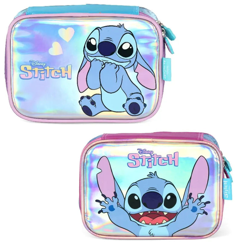 Estojo Box Holográfico Stitch Disney Escolar 36 Elásticos 100 Pens Volta Aulas Meninas Organizador Ponto Criativo