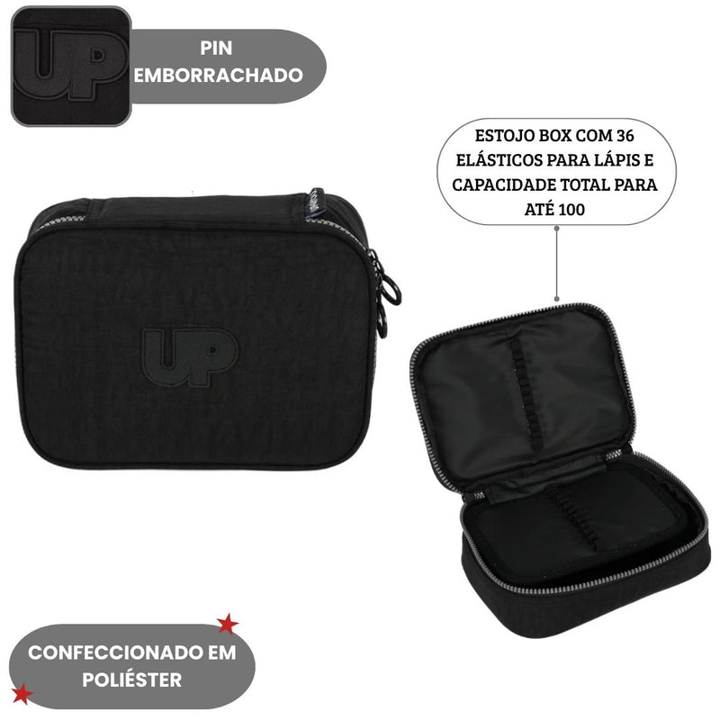 Estojo Box UP4YOU Escolar 36 Elástico 100 Pens Juvenil Volta Aulas Moderno Espaçoso Estudo Grande