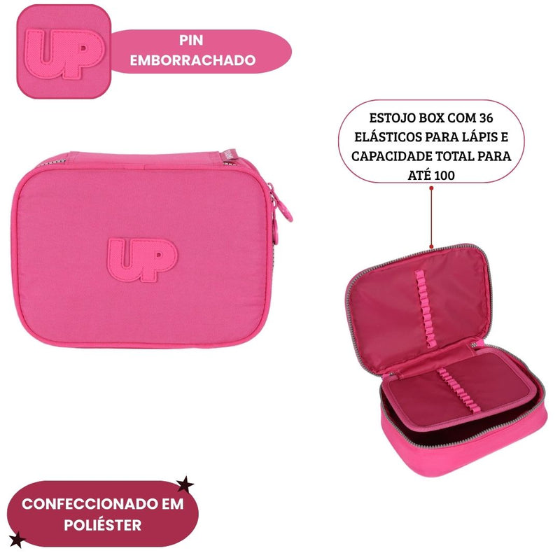 Estojo Box UP4YOU Escolar 36 Elástico 100 Pens Juvenil Volta Aulas Moderno Espaçoso Estudo Grande