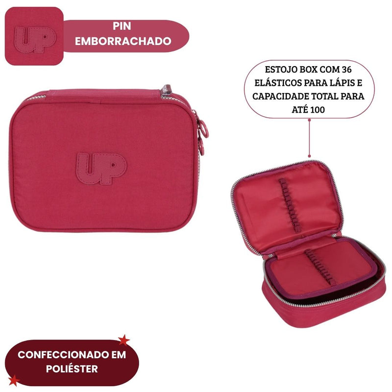 Estojo Box UP4YOU Escolar 36 Elástico 100 Pens Juvenil Volta Aulas Moderno Espaçoso Estudo Grande