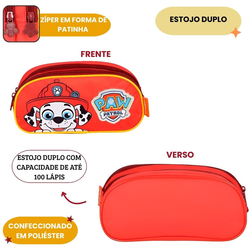 Estojo Patrulha Canina Duplo Chase Marshall Volta as Aula Escolar Infantil 40 Pens Crianças Ponto Criativo