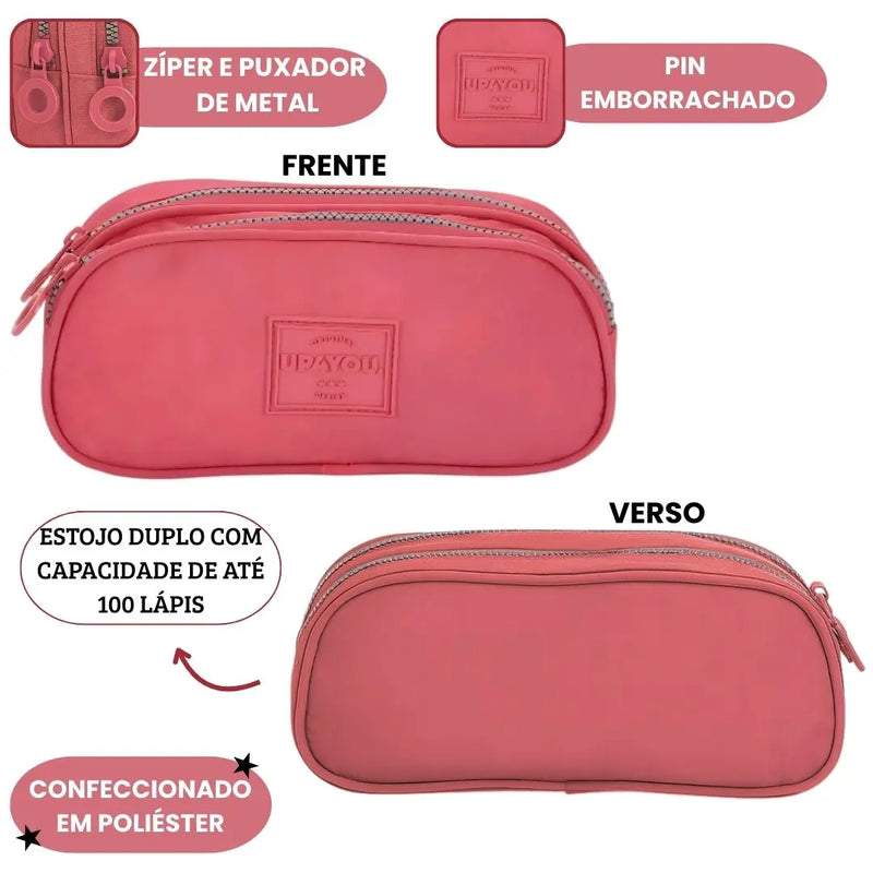 Estojo Duplo para Escola/Faculdade Salmão Material Escolar - Luxcel Megalomania