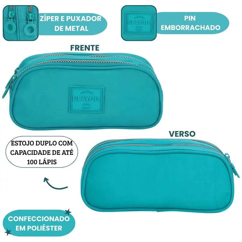 Estojo Duplo Escolar Verde para Escola/Faculdade - Luxcel Megalomania