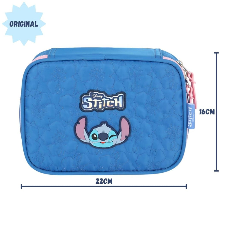 Estojo Box Stitch Disney Escolar Juvenil 100 Pens 36 Elástico Volta Aulas Organizador