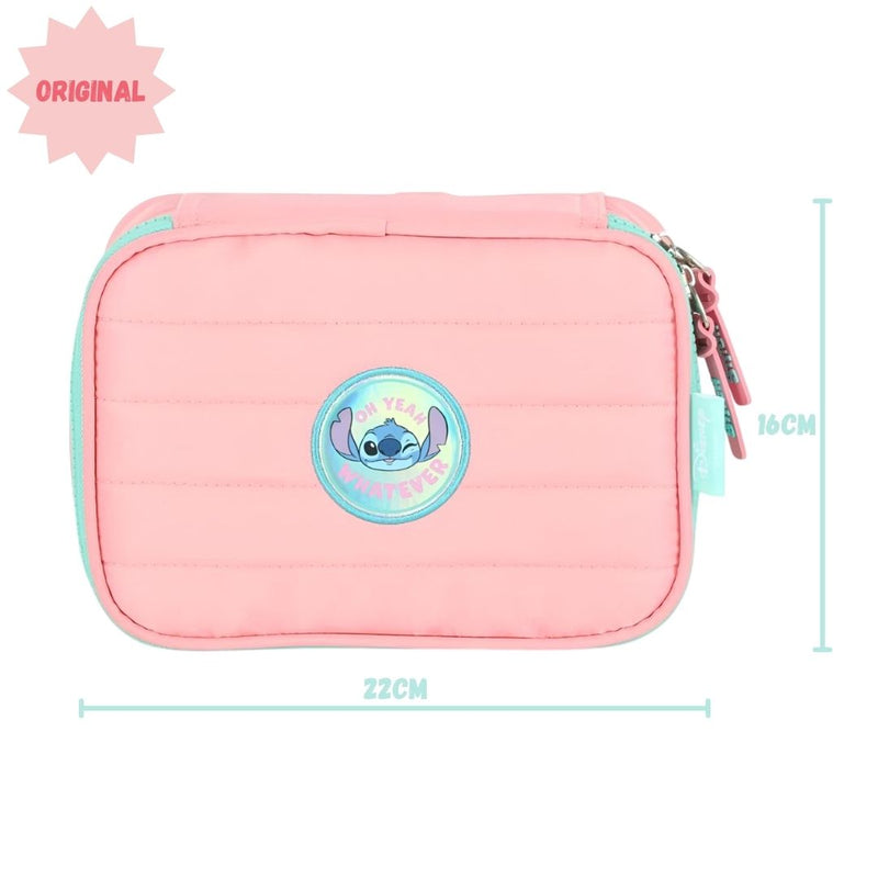 Estojo Box Stitch Disney Escolar Juvenil 100 Pens 36 Elástico Volta Aulas Organizador
