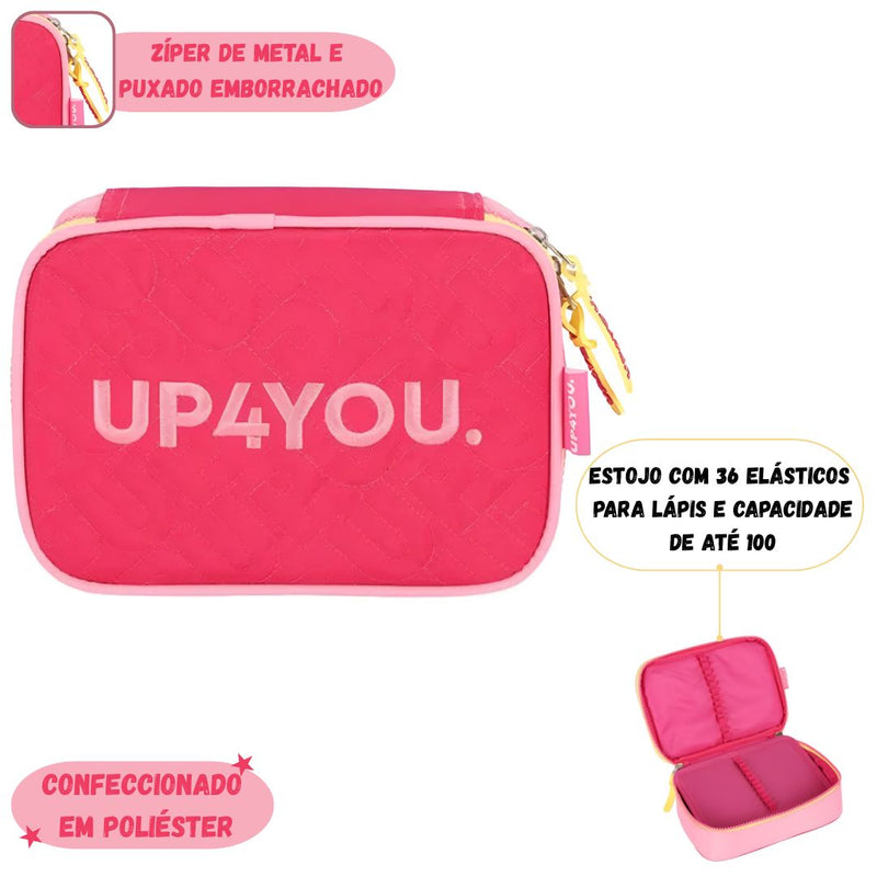 Estojo Box Escolar Up4You 100 Pens Juvenil Menina Espaçoso 36 Elásticos Moderno Organizador Grande