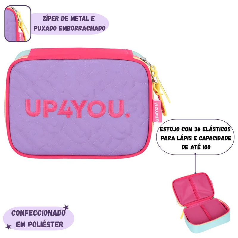 Estojo Box Escolar Up4You 100 Pens Juvenil Menina Espaçoso 36 Elásticos Moderno Organizador Grande