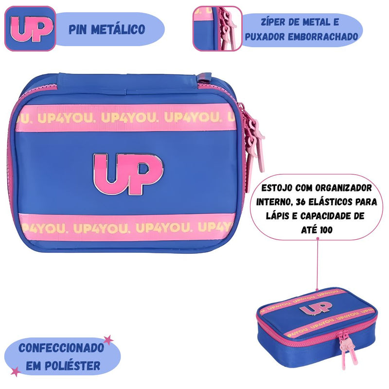Estojo Box Escolar Up4You Menina 100 Pens Organizador 36 Elásticos Espaçoso Juvenil Grande Estudo