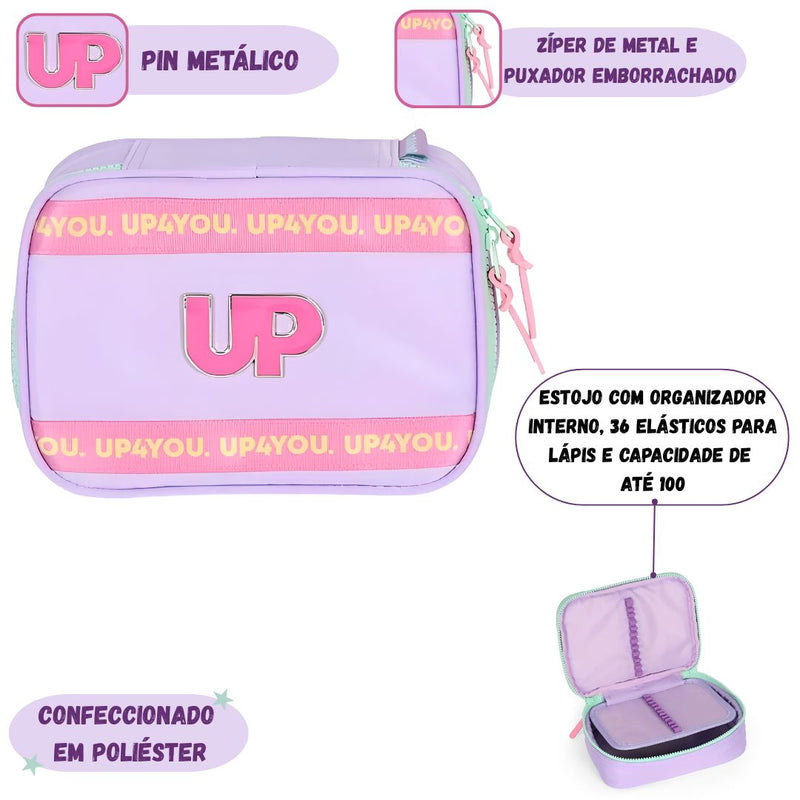 Estojo Box Escolar Up4You Menina 100 Pens Organizador 36 Elásticos Espaçoso Juvenil Grande Estudo