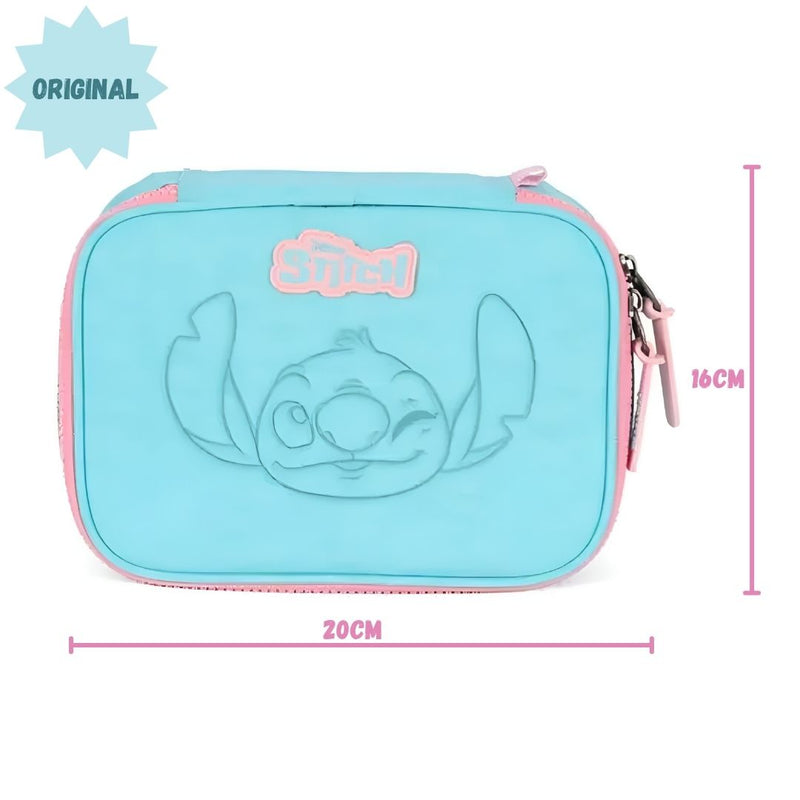 Estojo Box Stitch Disney Escolar Juvenil 100 Pens 36 Elástico Volta as Aulas Organizador