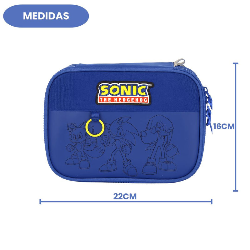 Estojo Box Sonic Escolar Juvenil Meninos 36 Elásticos 100 Pens Game Nintendo Volta as Aulas Estudo