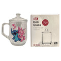 Caneca de Vidro 380ML Com Tampa Stitch Angel e Love Presente Leite Chá Café Disney