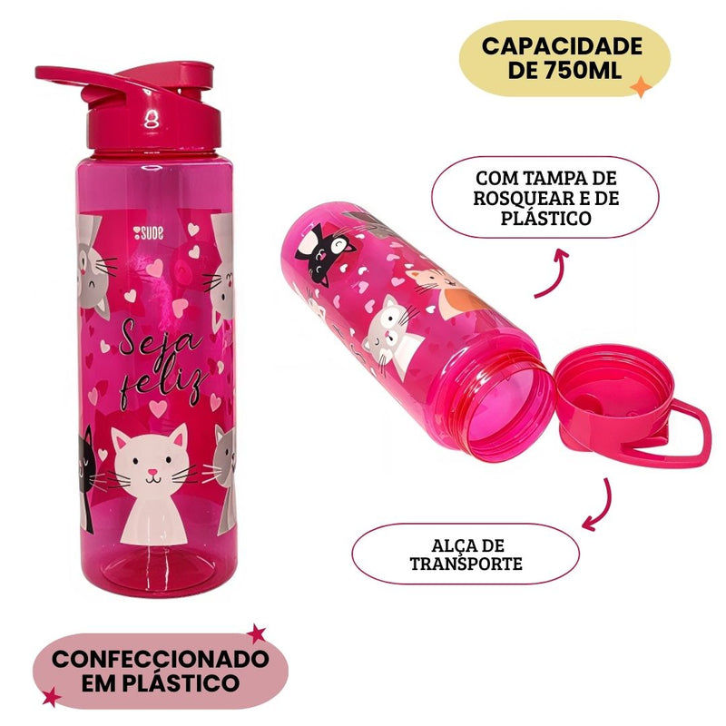 Garrafa Squeeze 750ml Gatinhos Fofinhos Academia Passeio Esporte Sude Presentes