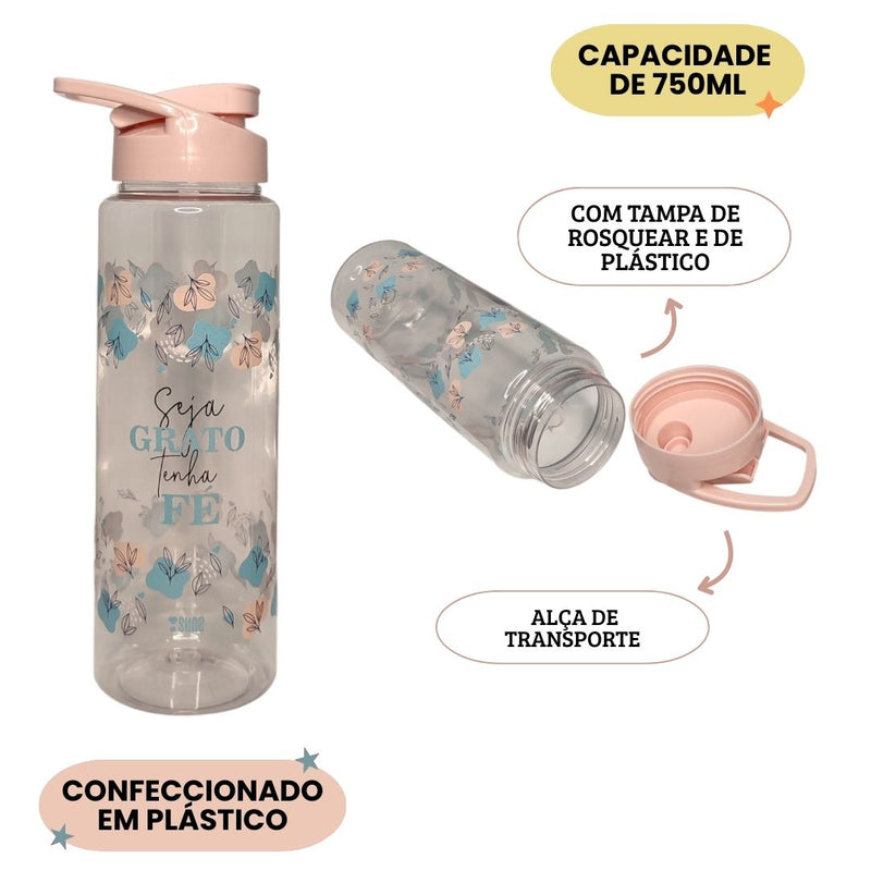 Garrafa Squeeze 750ml Seja Grato Tenha Fé Academia Esporte Passeio ViagemPresentes