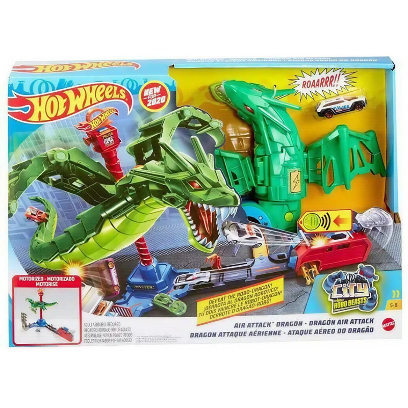 Brinquedo Pista Grande de Percurso Hot Wheels Ataque Aéreo do Dragão Verde Criança Diversão Som Megalomania