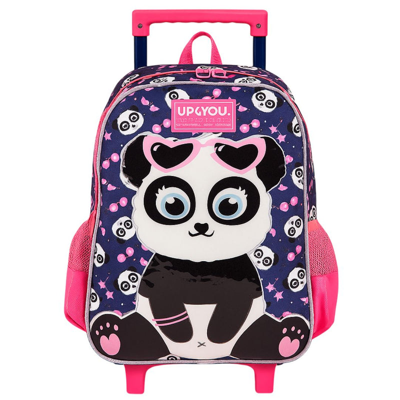 Mochila de Rodinhas Infantil Urso Panda Marrom Escola Meninas Passeio Creche Criança Volta Aulas Ponto Criativo
