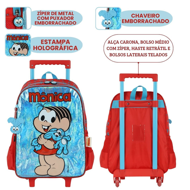 Mochila de Carrinho Turma da Mônica Magali Infantil Volta as Aulas Menina Espaçosa Escolar