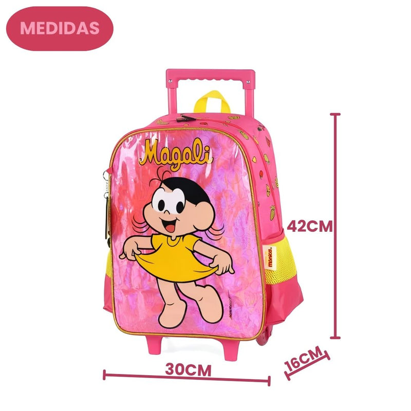 Mochila de Carrinho Turma da Mônica Magali Infantil Volta as Aulas Menina Espaçosa Escolar