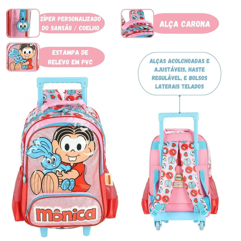 Mochila de Rodinha Infantil Turma da Mônica Magali Carrinho Volta as Aulas Menina Criança Escolar IC41346MN