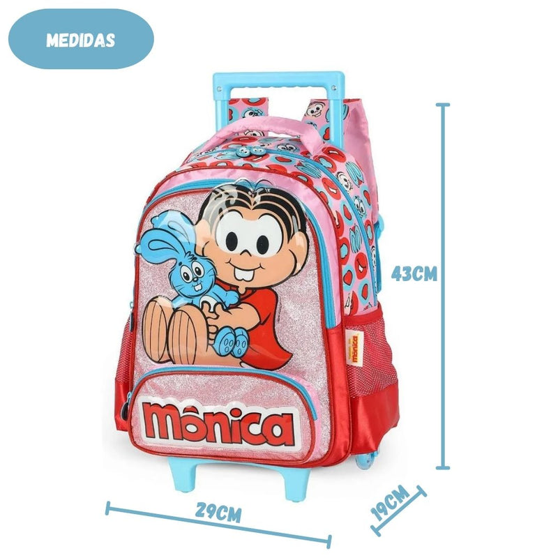 Mochila de Rodinha Infantil Turma da Mônica Magali Carrinho Volta as Aulas Menina Criança Escolar IC41346MN