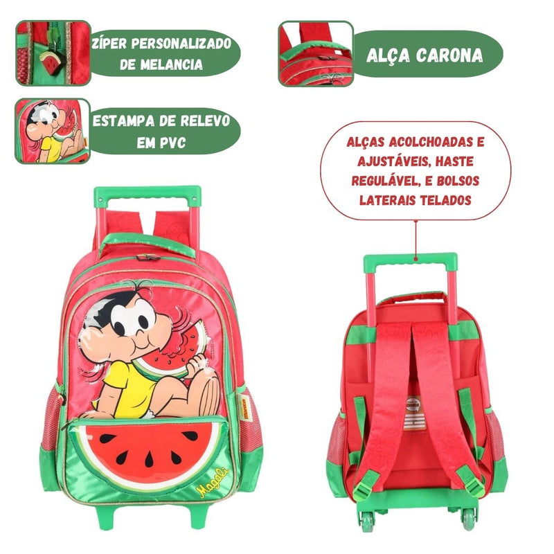Mochila de Rodinha Infantil Turma da Mônica Magali Carrinho Volta as Aulas Menina Criança Escolar IC41346MN