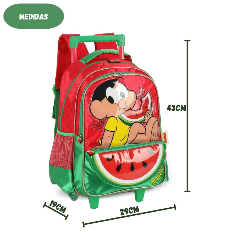 Mochila de Rodinha Infantil Turma da Mônica Magali Carrinho Volta as Aulas Menina Criança Escolar IC41346MN