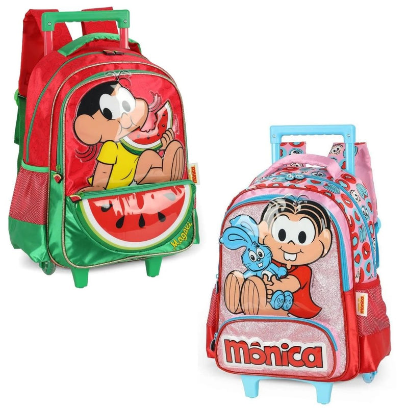Mochila de Rodinha Infantil Turma da Mônica Magali Carrinho Volta as Aulas Menina Criança Escolar IC41346MN
