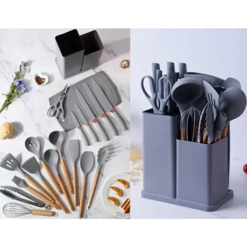 Kit de Utensílios de Cozinha Culinária Cinza Espátula Colher Ke Home
