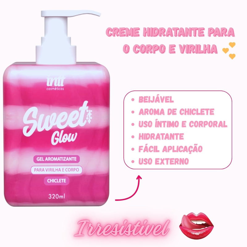 Sweet Glow Gel Aromatizante Hidratante Beijavél Virilha e Corpo Aroma Chiclete 320ml Megalomania