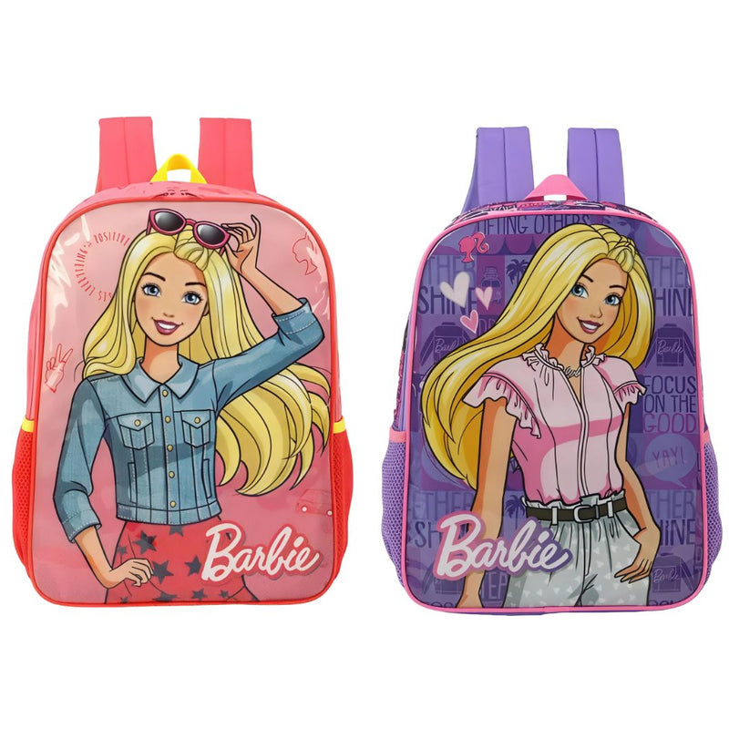 Mochila de Costas Barbie Volta as Aulas Menina Escolar Matell Passeio Rosa Roxa Ponto Criativo