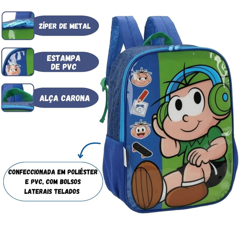 Mochila De Costas Turma da Mônica Cebolinha Infantil Escolar  Volta as Aulas Passeio Viagem Criança Menino Menina