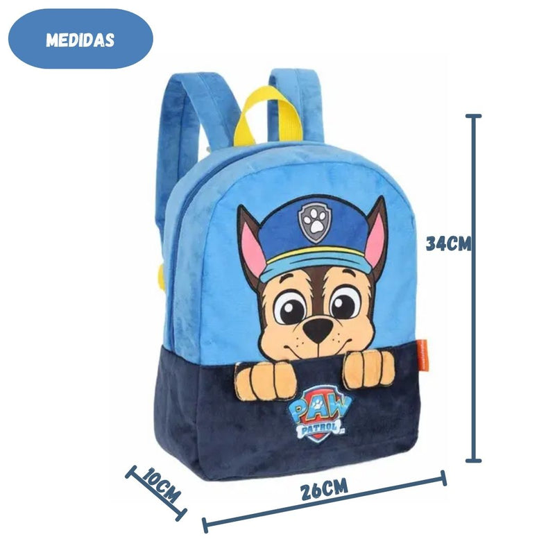 Mochila de Costas Patrulha Canina Veludo Infantil Volta as Aulas Passeio Chase Marshall Criança