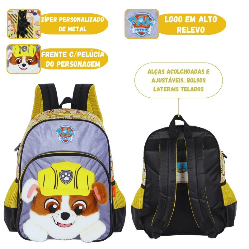 Mochila de Costas Juvenil Desenho Patrulha Canina Skye e Rubble Unissex Escolar Passeio