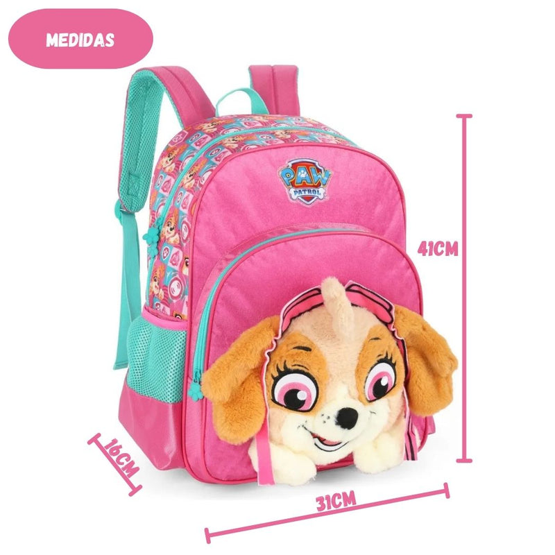 Mochila de Costas Juvenil Desenho Patrulha Canina Skye e Rubble Unissex Escolar Passeio