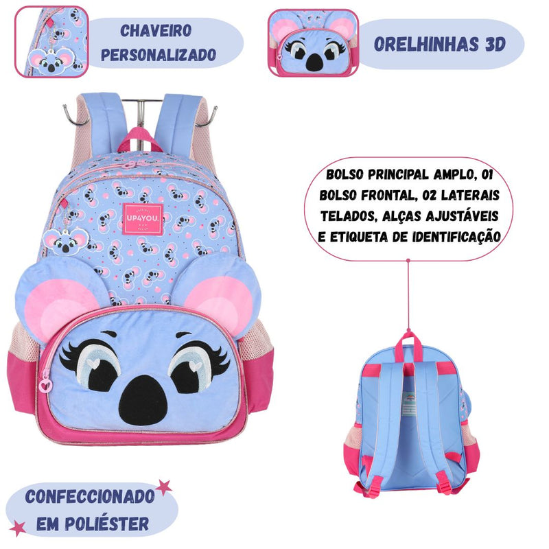 Mochila Costas Coala Coruja Meninas Escolar Fofo Pelúcia Violeta Verde Infantil Juvenil Grande