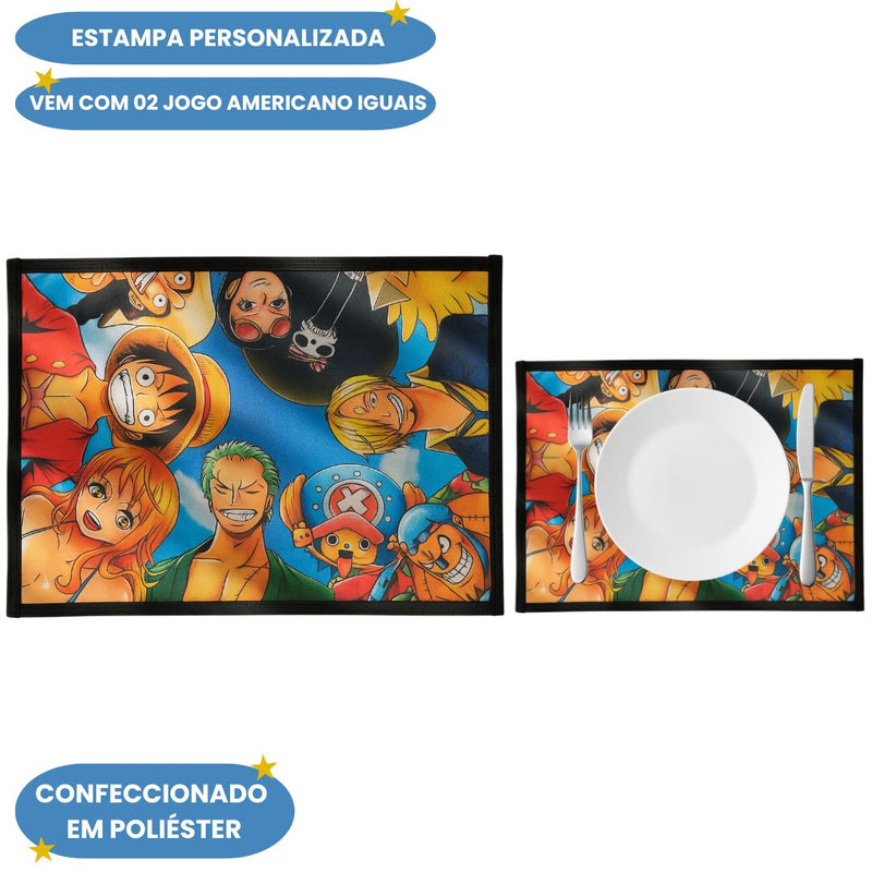 Jogo Americano Mesa One Piece Monkey Luffy Geek Colorido Cozinha 4 peças ke home Megalomania