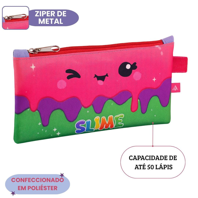 Kit Mochila Costas Infantil Slime Escolar Lancheira Estojo Mochila Volta as Aulas Menina Passeio