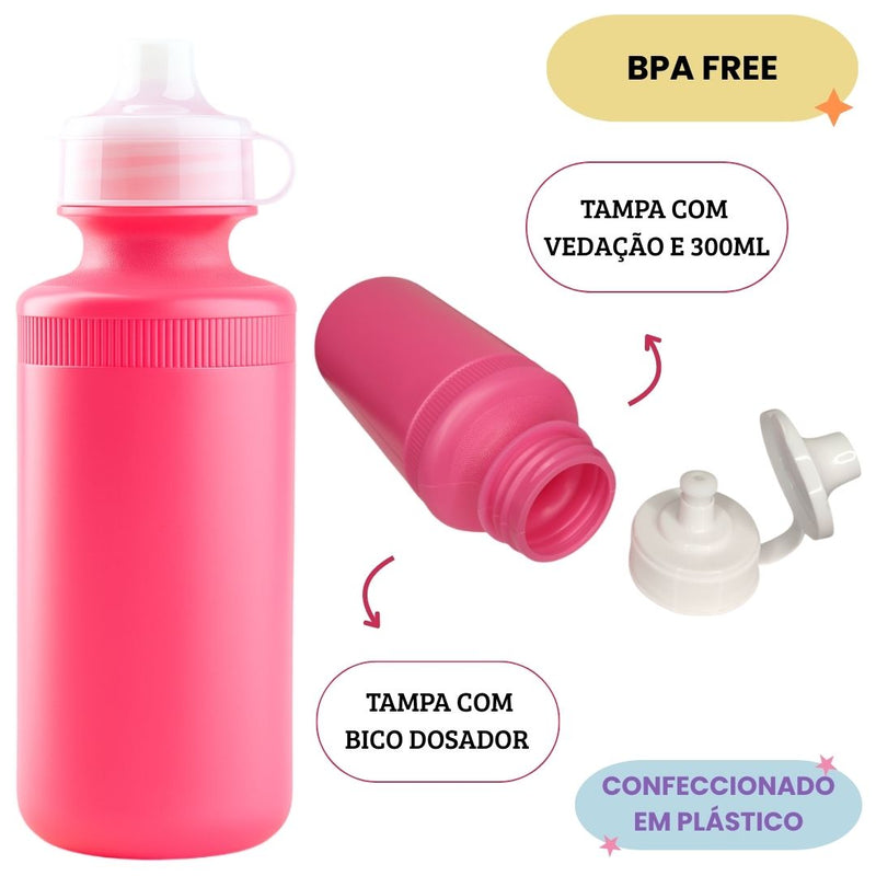 Kit Mochila de Costas Lancheira Estojo Garrafa Squeeze Infantil Arco Íris Escolar Passeio Volta Aula