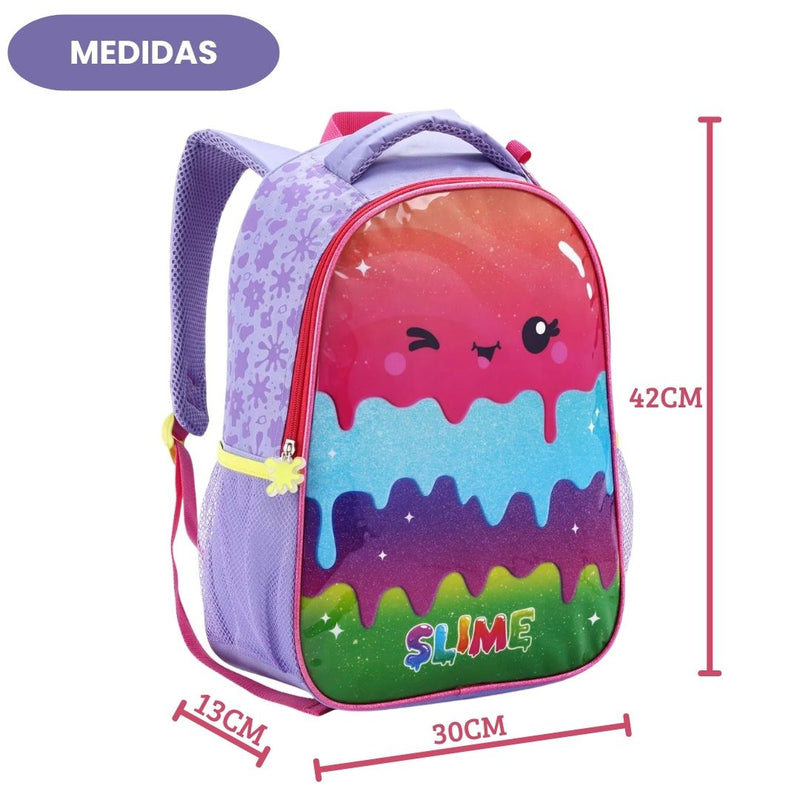 Kit Mochila Costas Infantil Slime Escolar Lancheira Estojo Mochila Volta as Aulas Menina Passeio
