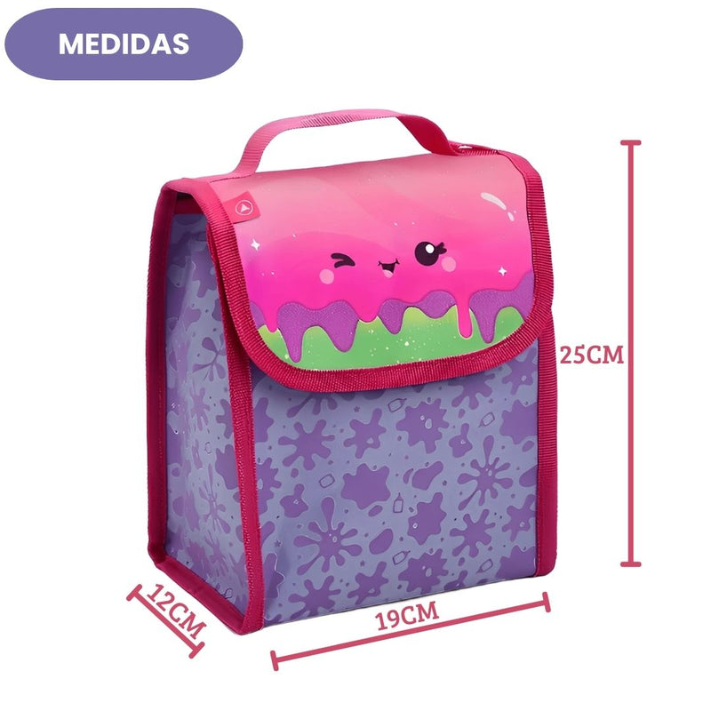 Kit Mochila Costas Infantil Slime Escolar Lancheira Estojo Mochila Volta as Aulas Menina Passeio