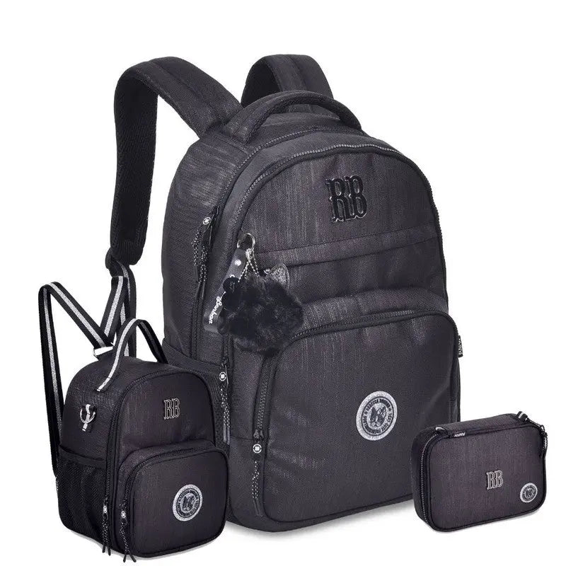 Kit Mochila Costas Rebecca Bonbon Lancheira Térmica Preto Estojo Box Juvenil Escolar Meninas Clio Megalomania