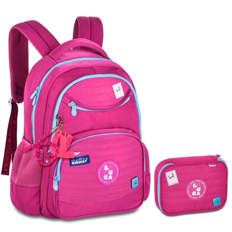 Kit Mochila de Costas Luluca Rosa Resistente Notebook Antifurto Escolar Feminina