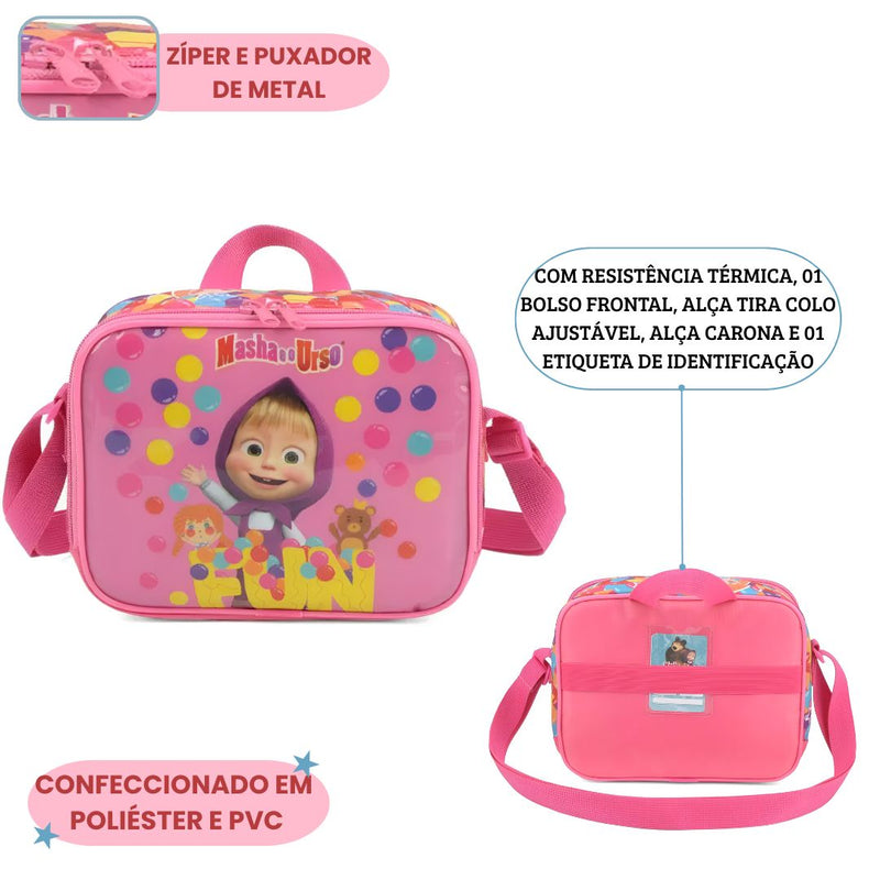 Lancheira Térmica Infantil Masha e o Urso Unissex Escolar Passeio Creche Crianças Volta as Aulas
