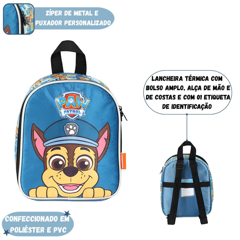 Lancheira Infantil Térmica Escolar Patrulha Canina Chase e Marshall Crianças Passeio Alça