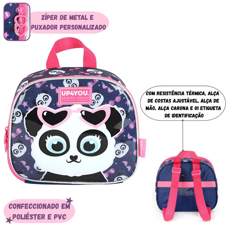 Lancheira Térmica Infantil Urso Panda Marrom Meninas Escolar Creche Passeio Crianças Costas