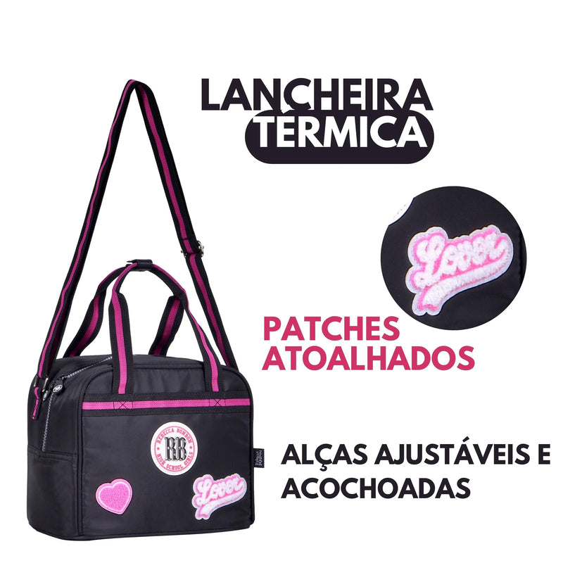 Lancheira Térmica Duas Alças Rebecca Bonbon Preto Rosa Azul Lanche Fashion Feminino Juvenil Escolar Clio Megalomania