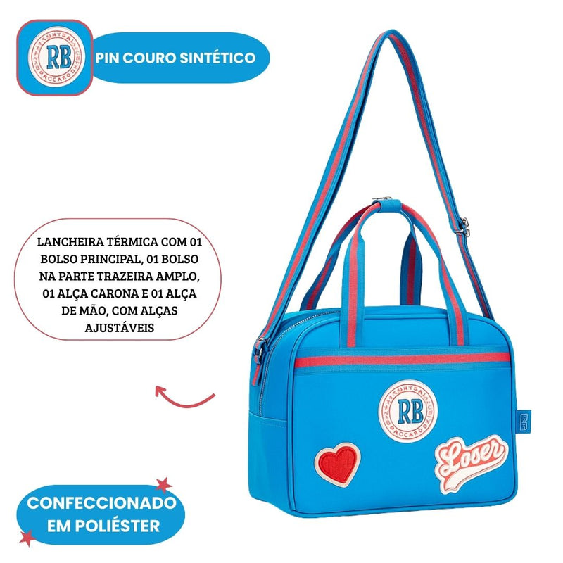 Lancheira Térmica Azul Rebecca Bonbon Estilosa Juvenil Elegante Escolar Grande Espaçosa