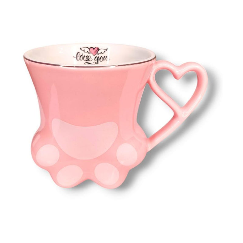 Caneca de Porcelana 300ml Gatinho Pata Presente Café Chá Leite Xícara Asa Coração Ponto Criativo