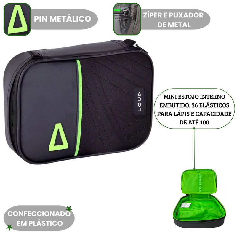Estojo Preto Box Juvenil Loud Game Meninos Espaçoso Elástico 100 Pens Grande Organizador Jogo Megalomania