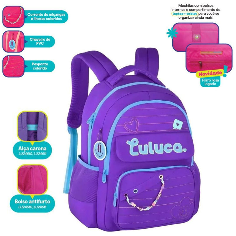 Kit Mochila Costa Estojo Box Luluca Gamer Youtube Notebook Antifurto Escolar Voltas Aulas